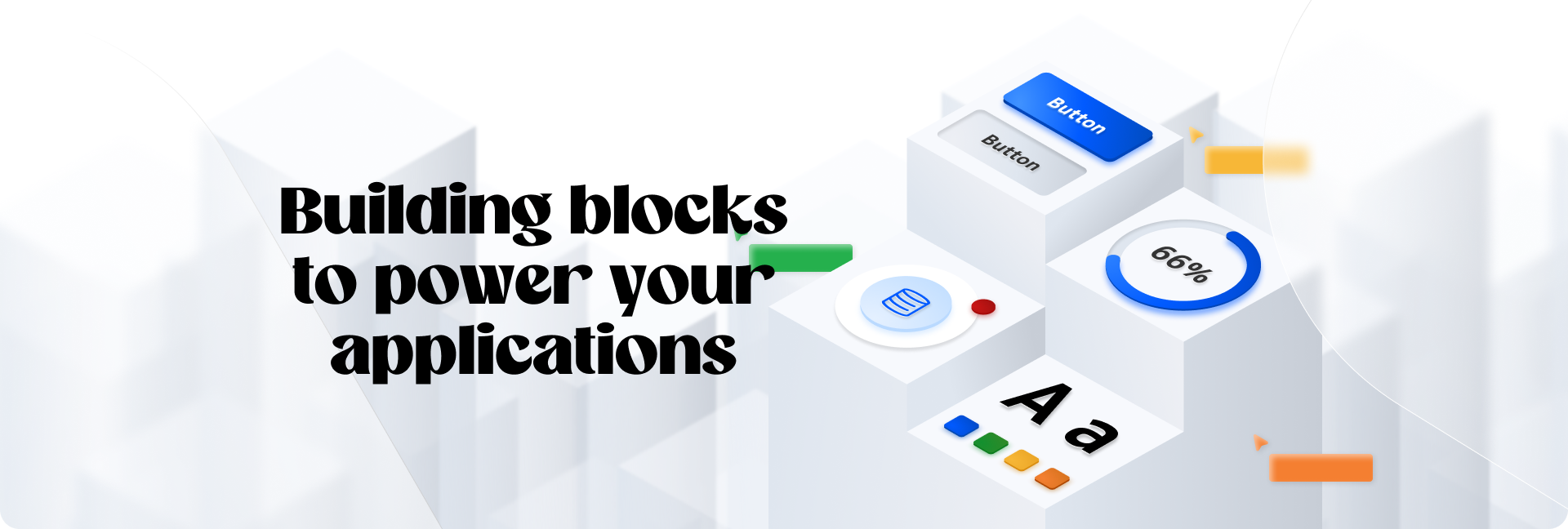 A banner image with Nokia Design System's design components and a text that reads 'Building blocks to power your applications'